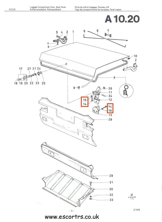 Mk2 Escort All Stainless Steel Boot Lock Bolt Set Factory Drawing #1