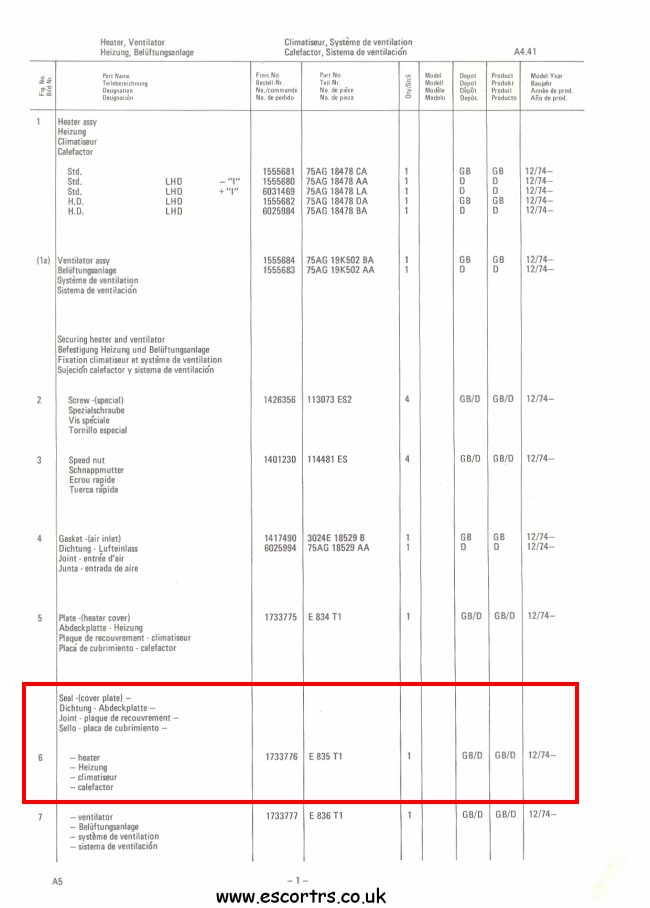 Early Mk2 Escort (Inline Pipes) Heater Matrix Plate Seall Factory Drawing #2