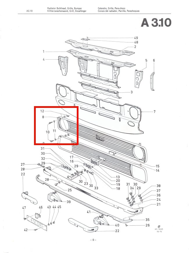 MK2 Escort Full Grille Clip Set Factory Drawing #1