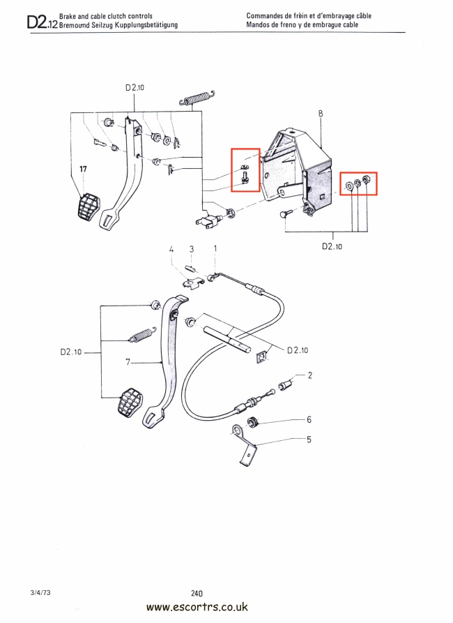 Mk1 Escort Pedal Box Fixing Set (All Stainless) Factory Drawing #1