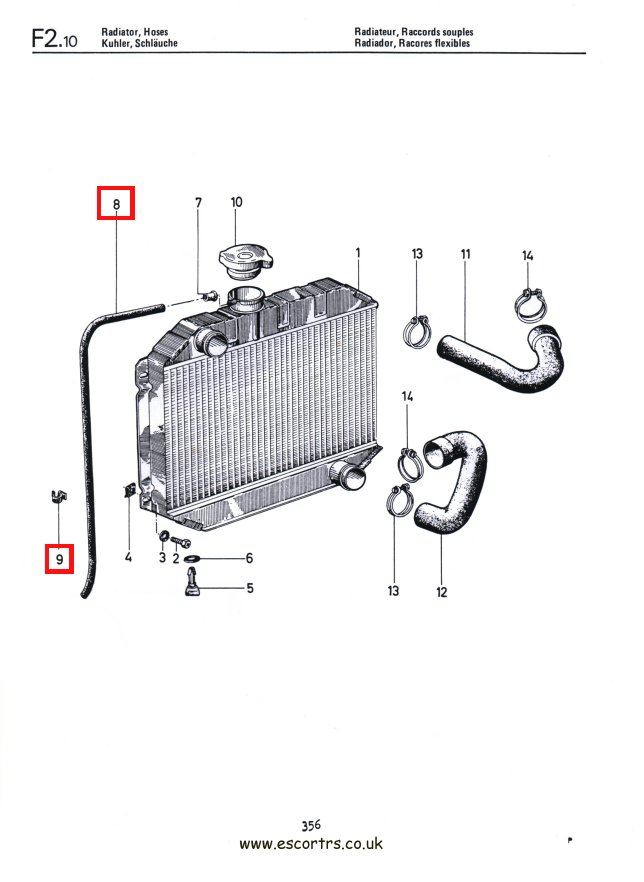 Mk1 Escort Radiator Overflow Pipe & Clips Factory Drawing #1