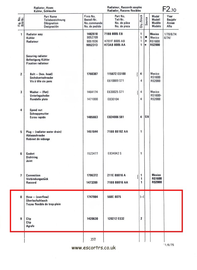 Mk1 Escort Radiator Overflow Pipe & Clips Factory Drawing #2