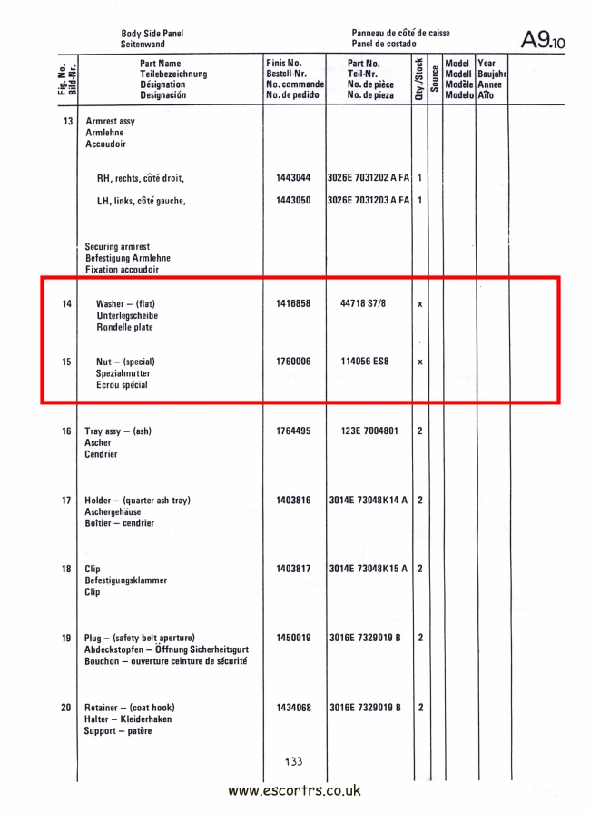 Mk1 Escort Rear Armrest Securing Nuts & Washers Factory Drawing #2