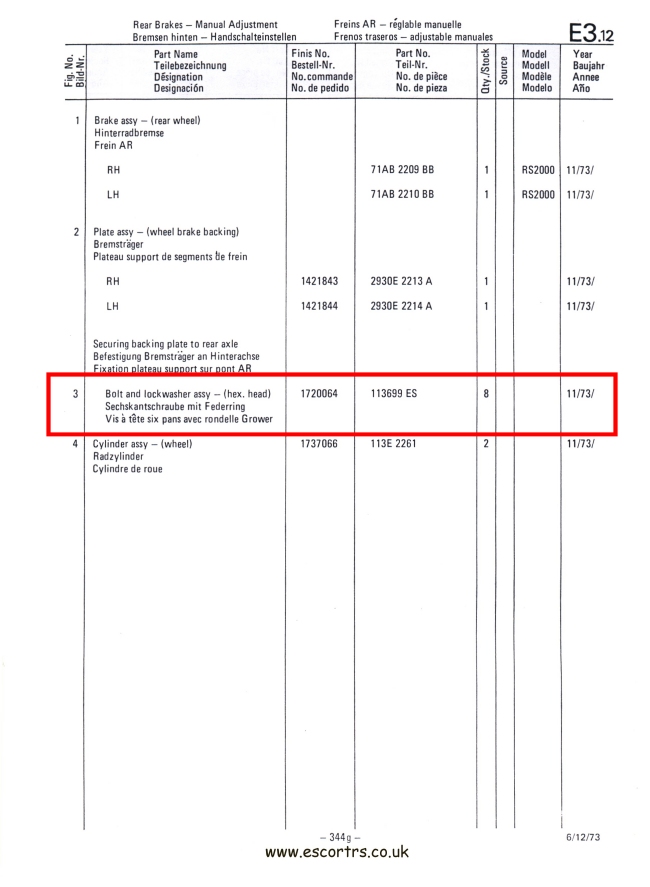 Mk1 Escort Rear Axle Back Plate Bolts Factory Drawing #2