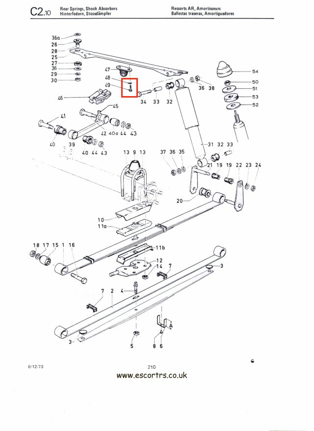 Mk2 Escort Rear Axle Bumper Bolts Factory Drawing #1