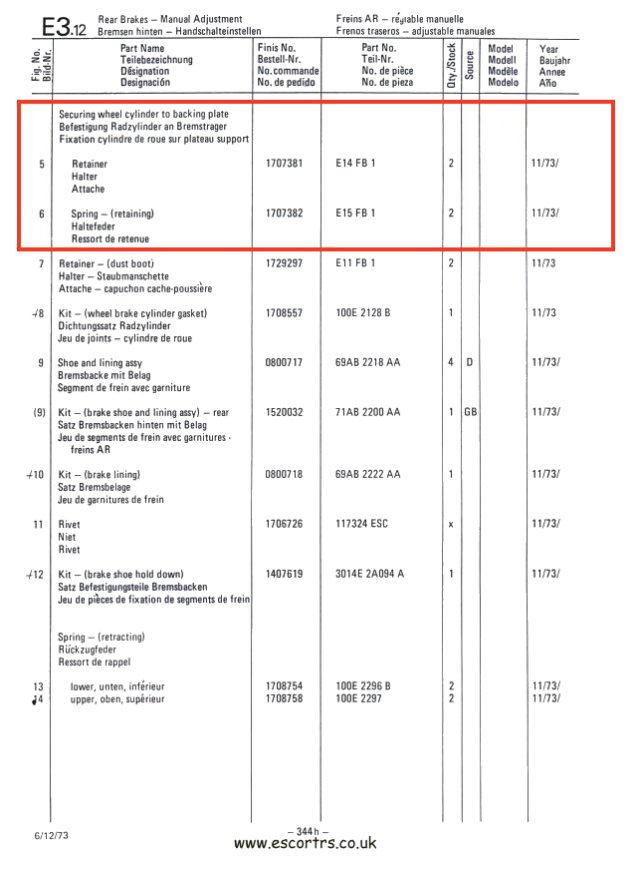 Mk2 Escort Rear Brake Cylinder Retaining Clips Factory Drawing #2