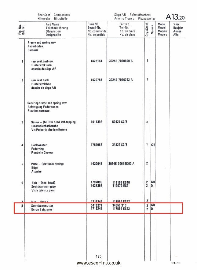 Mk1 Escort Rear Seat Nuts & Toothed Washers Factory Drawing #2