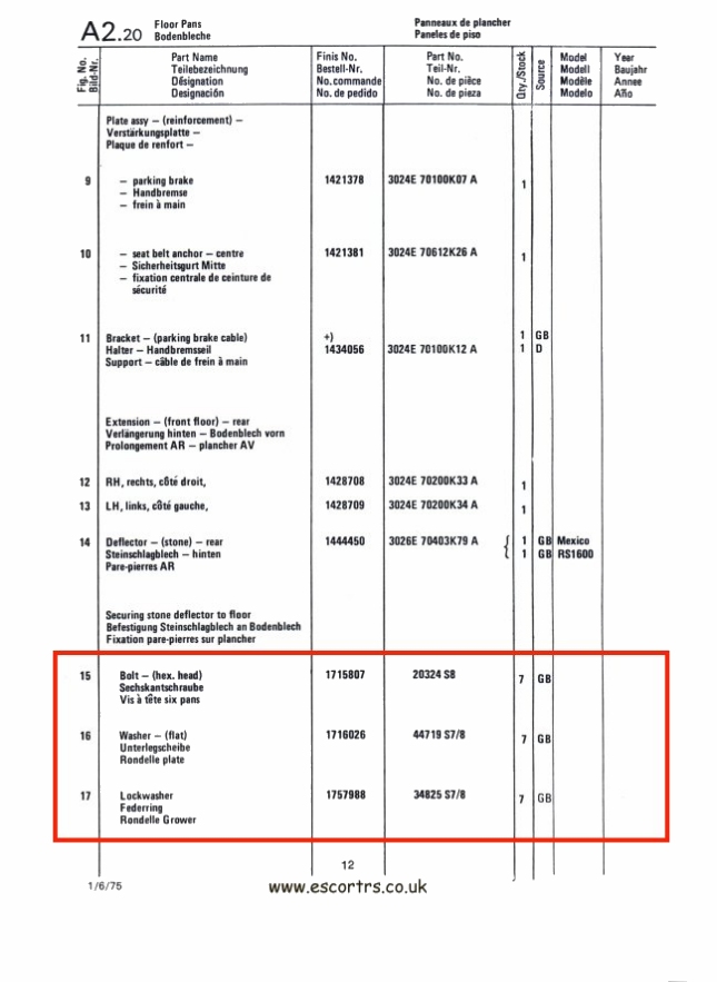 Mk1 Escort Stone Deflector Bolts Factory Drawing #2
