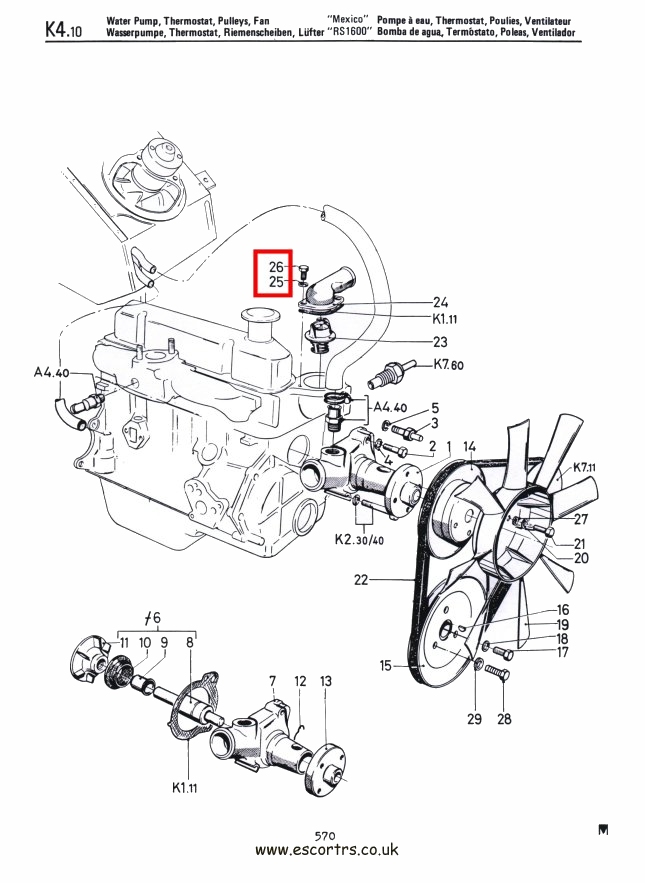 Mk2 Escort Thermostat Housing Bolts Factory Drawing #1