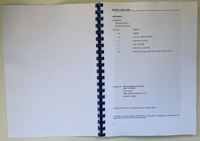 Mk1 Escort Twin Cam Supplementary Workshop Manual £22.50