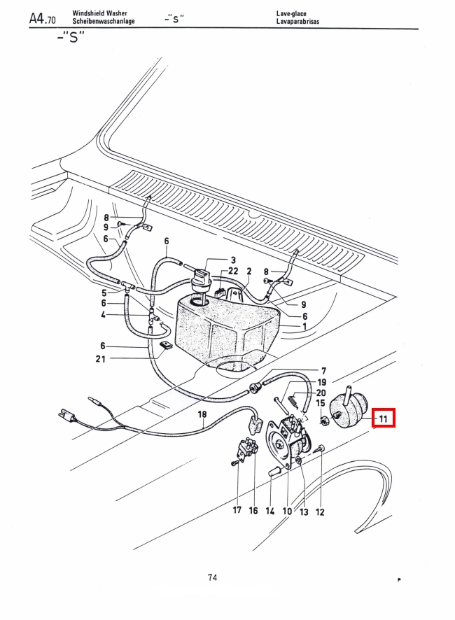 Windscreen Washer Pump/Bellows Factory Drawing #1