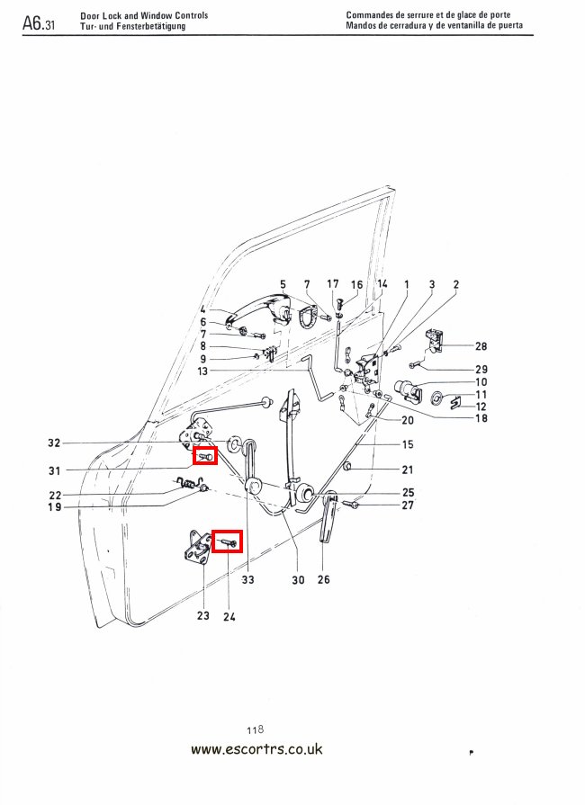 Mk1 Escort Window Winder Door Release Mechanism Screws Factory Drawing #1