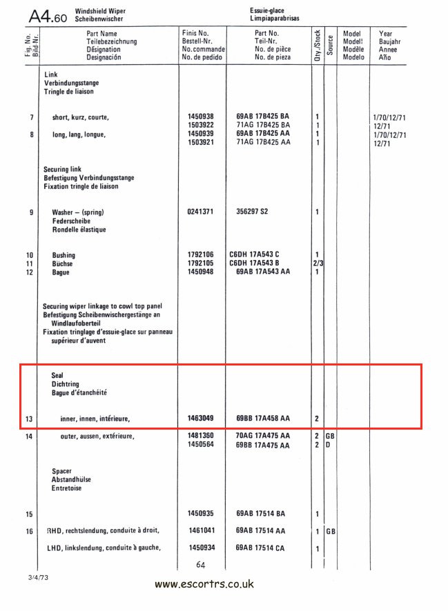 Mk1 Escort Inner Wiper Spindle Seals Factory Drawing #2