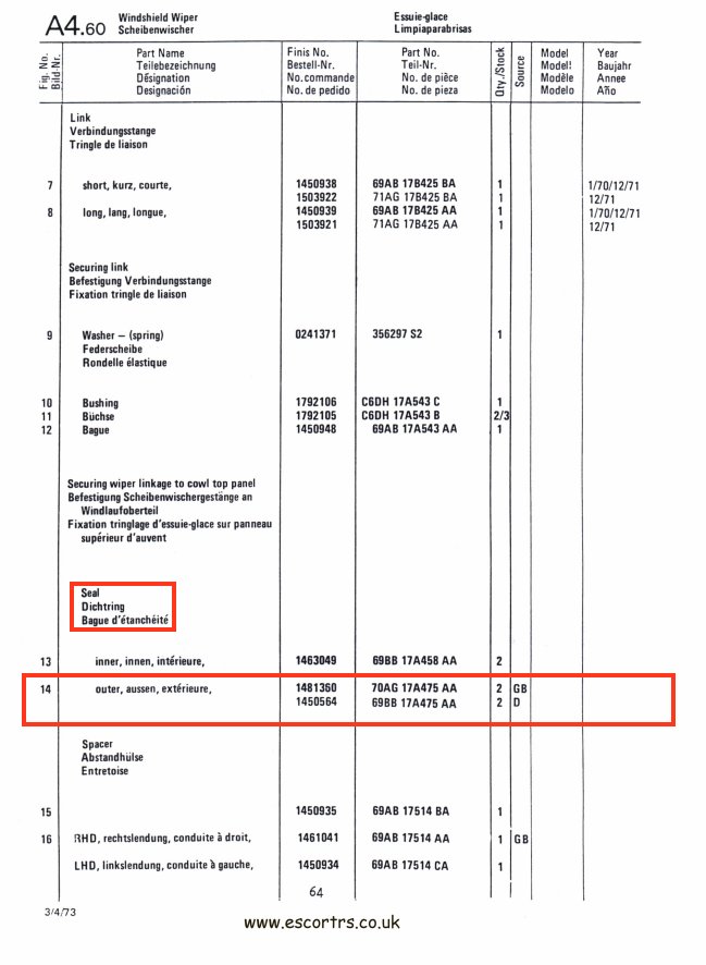 Mk1 Escort Outer Wiper Spindle Seals Factory Drawing #2